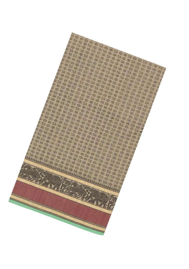 Beige Handloom Silk Cotton Saree With Annam Chakaram Motifs With Buttas And Brocade Design For Women - Indya