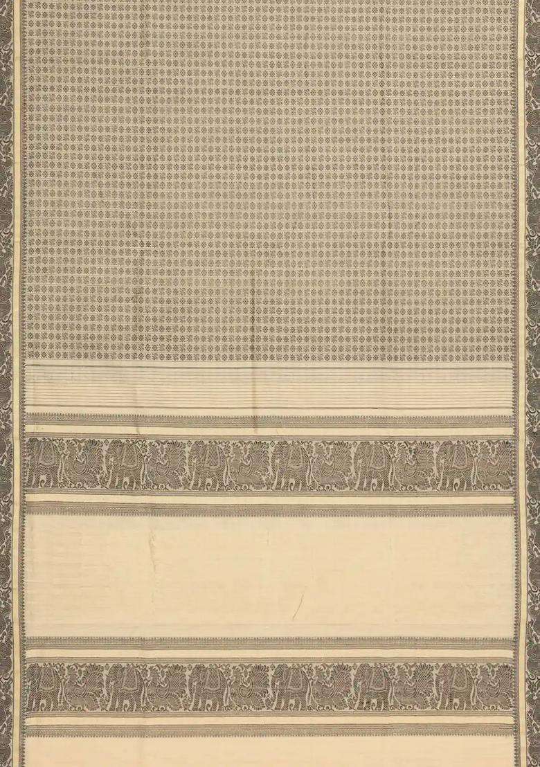 Beige Handloom Silk Cotton Saree With Annam Chakaram Motifs With Buttas And Brocade Design For Women - Indya