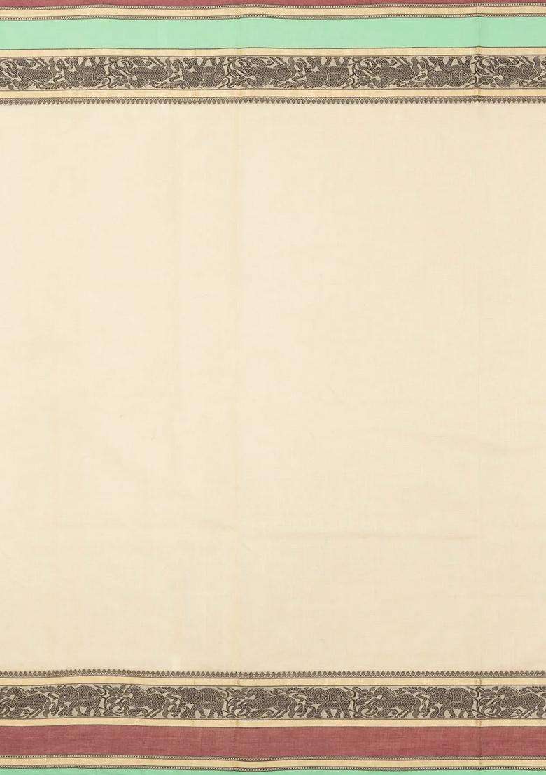 Beige Handloom Silk Cotton Saree With Annam Chakaram Motifs With Buttas And Brocade Design For Women - Indya