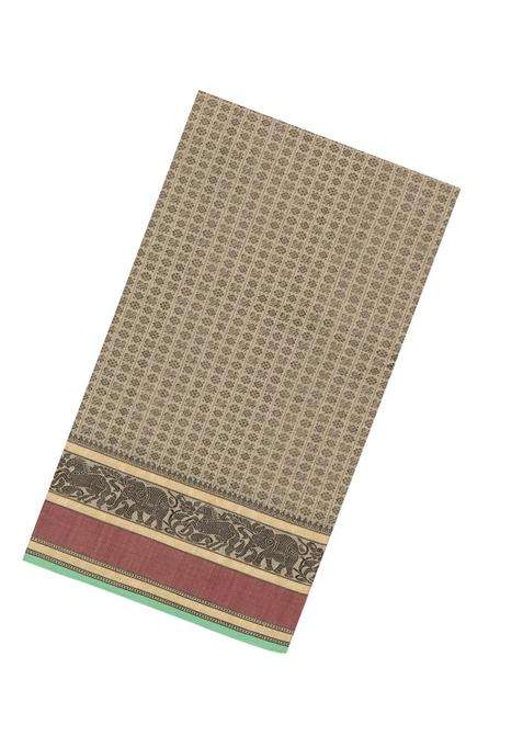 Beige Handloom Silk Cotton Saree With Annam Chakaram Motifs With Buttas And Brocade Design For Women