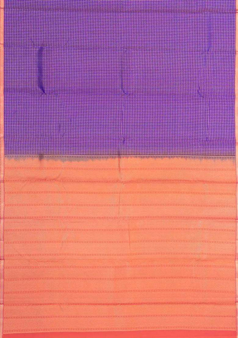 Purple Handloom Kanchipuram Silk Saree With Houndstooth Motifs With Buttas And Brocade Design For Women - Indya