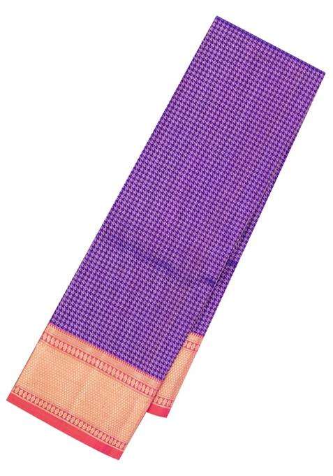 Purple Handloom Kanchipuram Silk Saree With Houndstooth Motifs With Buttas And Brocade Design For Women