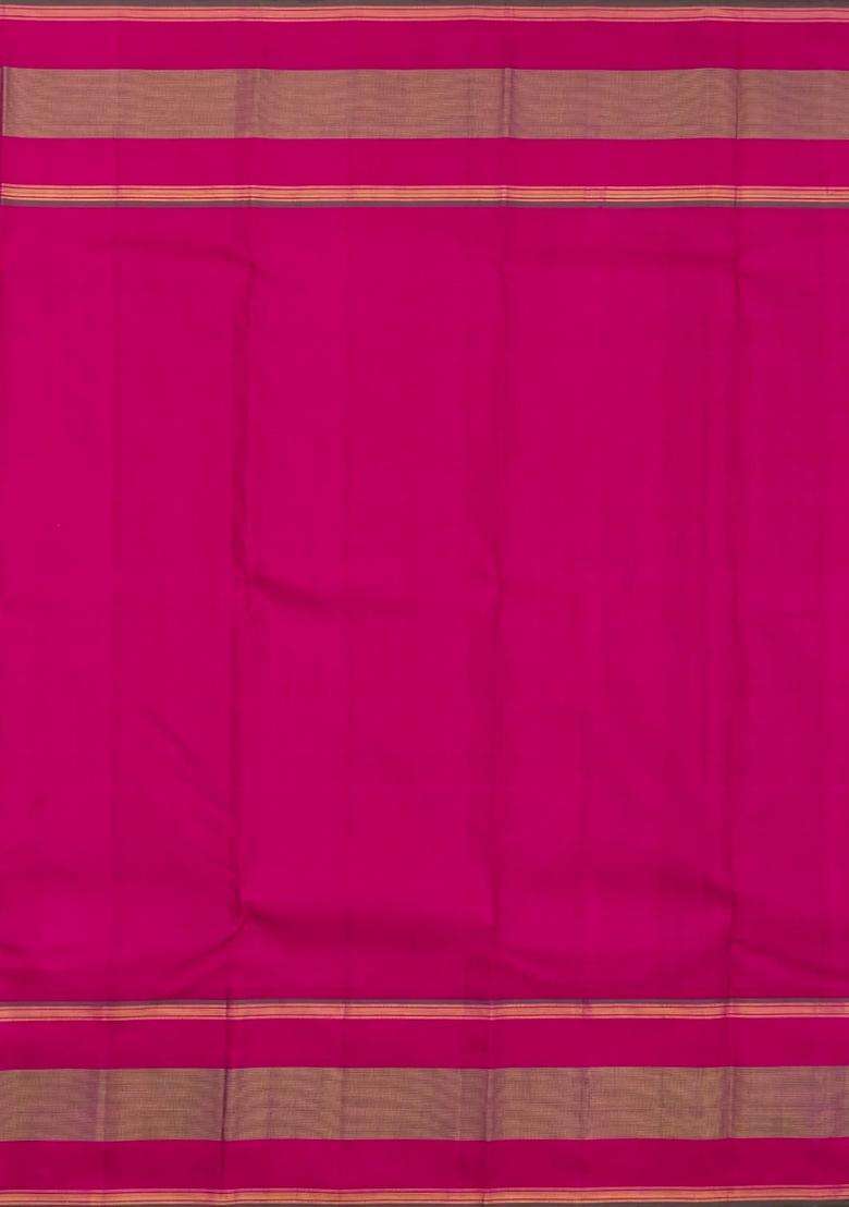 Mustard Handloom Korvai Kanchipuram Silk Saree With Checks With Korvai And Temple Border Design For Women - Indya