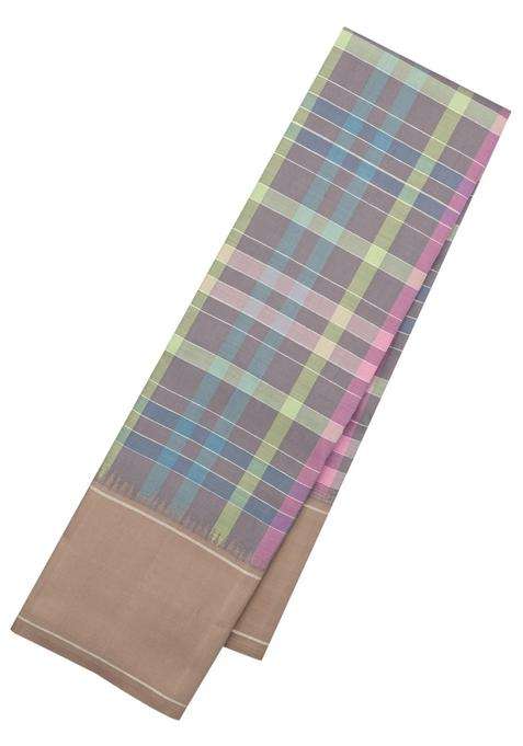 Multi Colour Handloom Kanchipuram Silk Saree With Checks With Checks And Stripes Design For Women