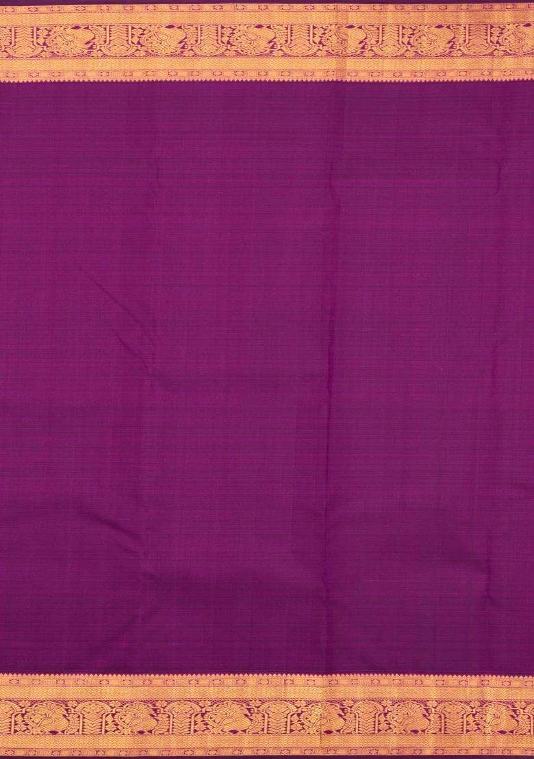 Light Peach Handloom Korvai Kanchipuram Silk Saree With Diamond Motifs With Korvai And Temple Border Design For Women - Indya