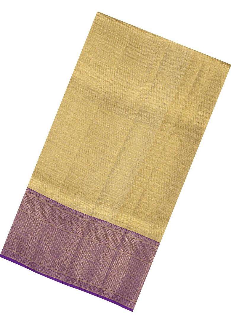 Gold Handloom Tissue Kanchipuram Silk Saree With Diamond Motifs With Buttas And Brocade Design For Women - Indya