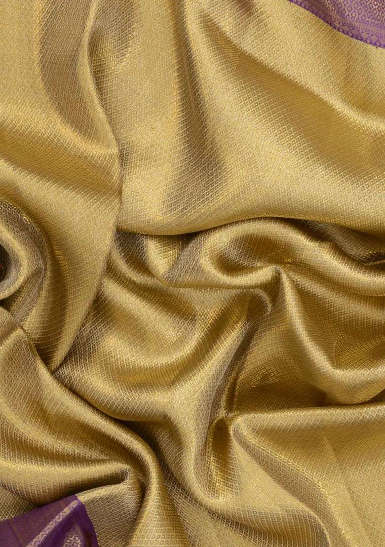 Gold Handloom Tissue Kanchipuram Silk Saree With Diamond Motifs With Buttas And Brocade Design For Women - Indya