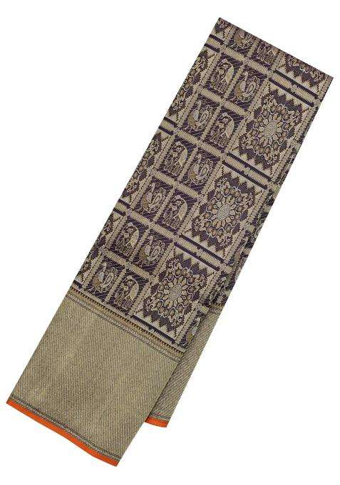 Black Handloom Kanchipuram Silk Saree With Bomkai Motifs With Buttas And Brocade Design For Women