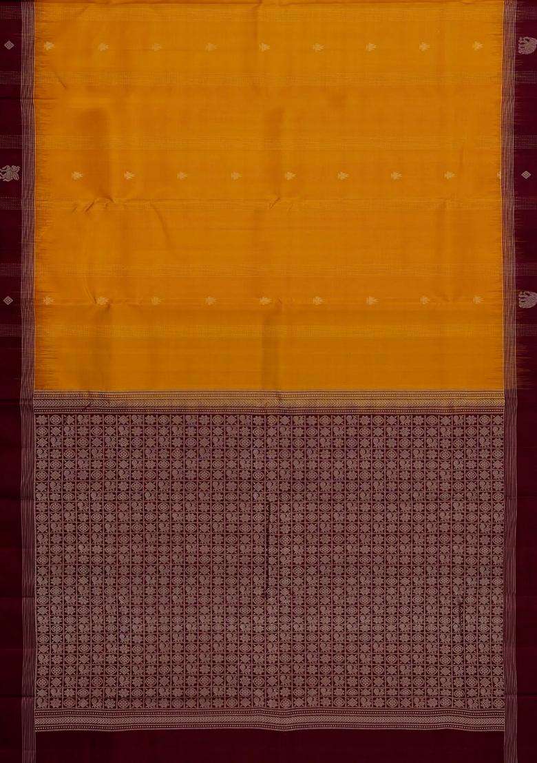 Mustard Handloom Soft Silk Saree With Stripes Buttas With Buttas And Brocade Design For Women - Indya