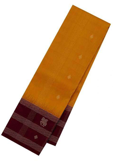 Mustard Handloom Soft Silk Saree With Stripes Buttas With Buttas And Brocade Design For Women