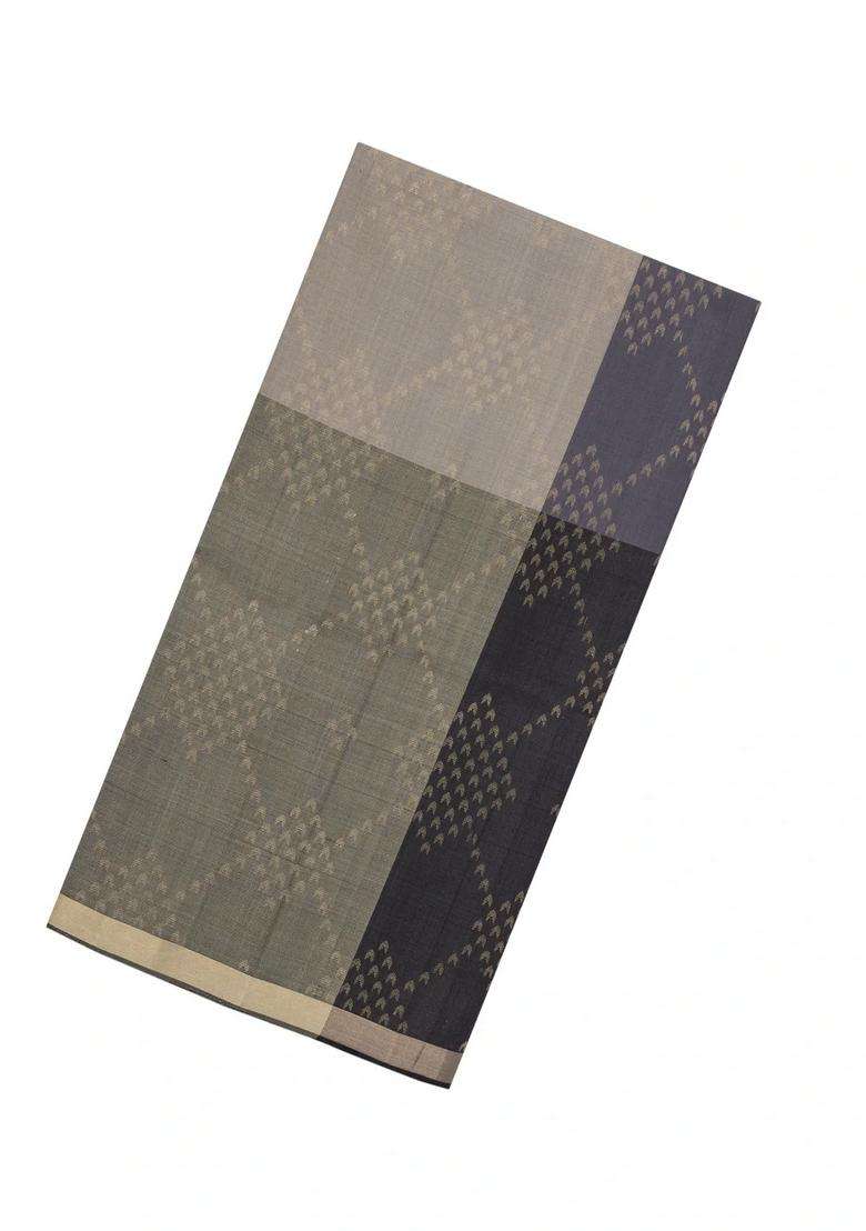Grey Cream Handloom Soft Silk Saree With Diamond Motifs With Buttas And Brocade Design For Women - Indya