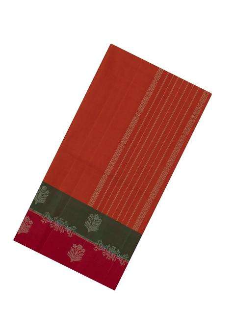 Orange Handloom Soft Silk Saree With Floral Stirpes With Checks And Stripes Design For Women