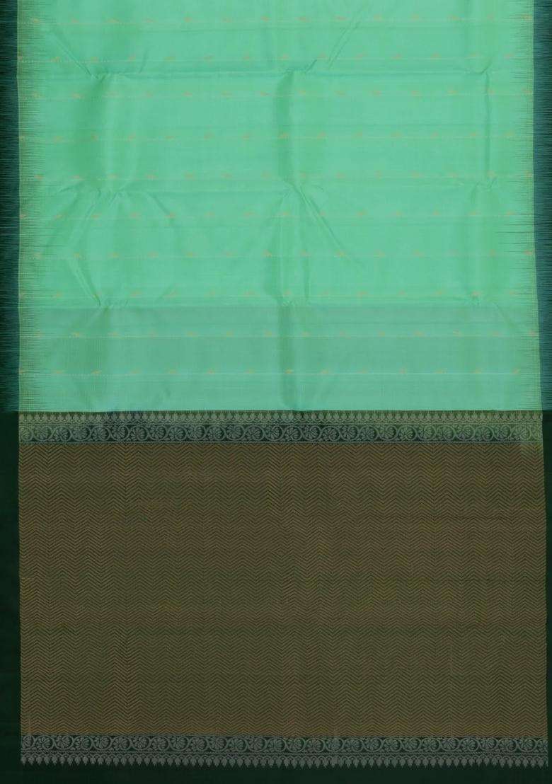 Aquamarine Handloom Soft Silk Saree With Stripes Buttas With Buttas And Brocade Design For Women - Indya
