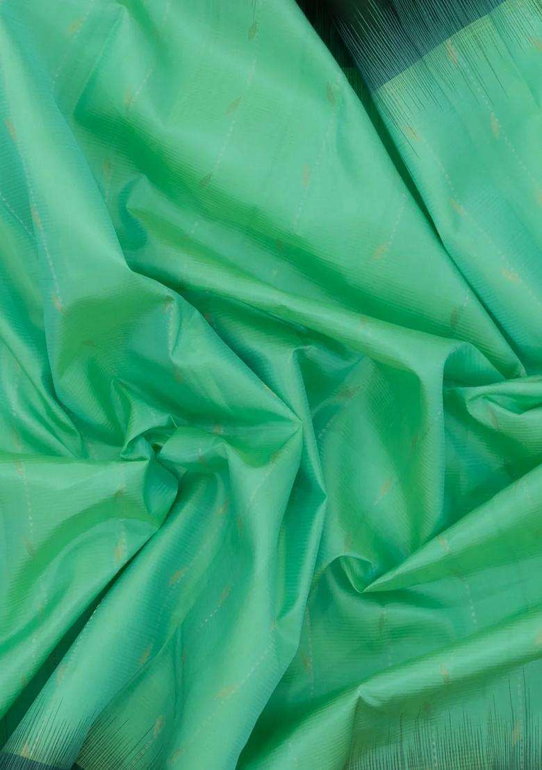 Aquamarine Handloom Soft Silk Saree With Stripes Buttas With Buttas And Brocade Design For Women - Indya