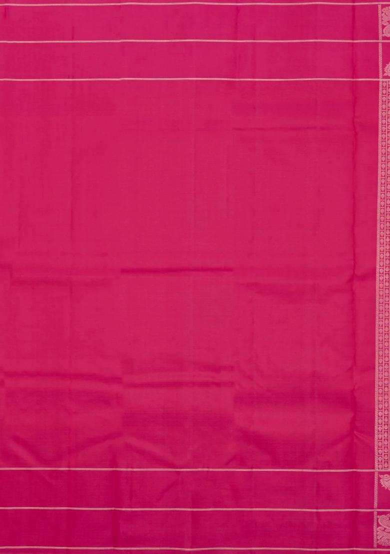 Dark Green Handloom Soft Silk Saree With Stripes Contrast Border With Checks And Stripes Design For Women - Indya