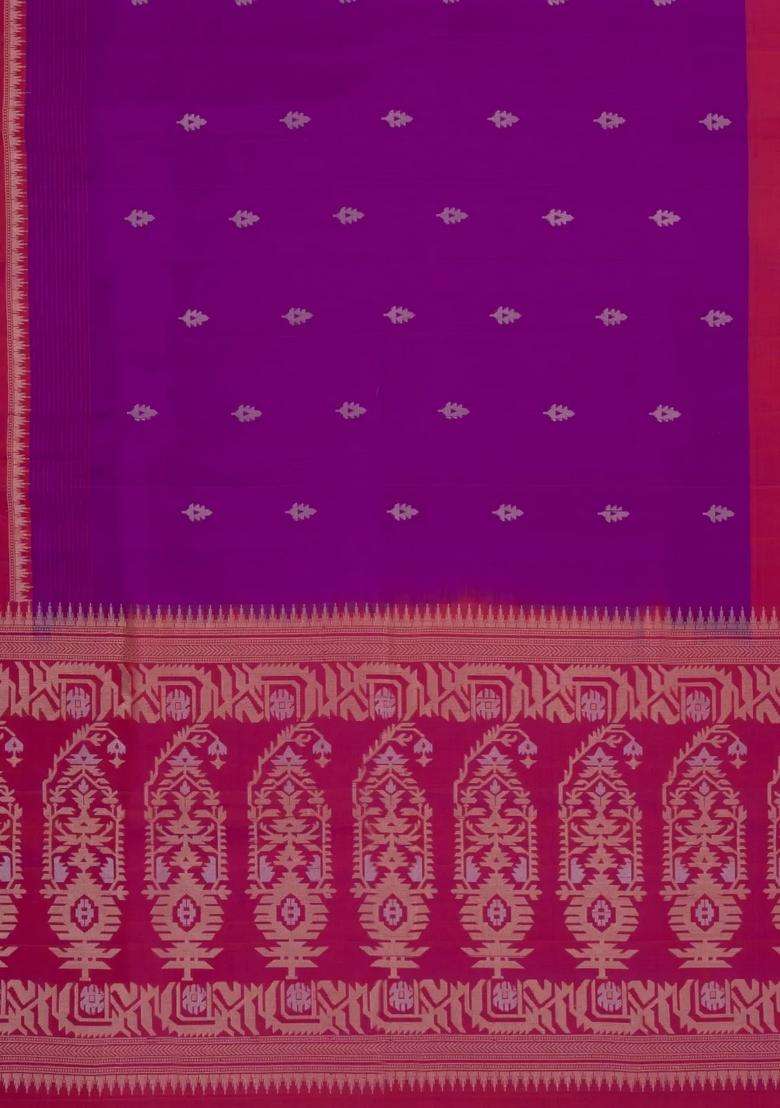 Purple Handloom Soft Silk Saree With Floral Buttas Contrast Border With Buttas And Brocade Design For Women - Indya
