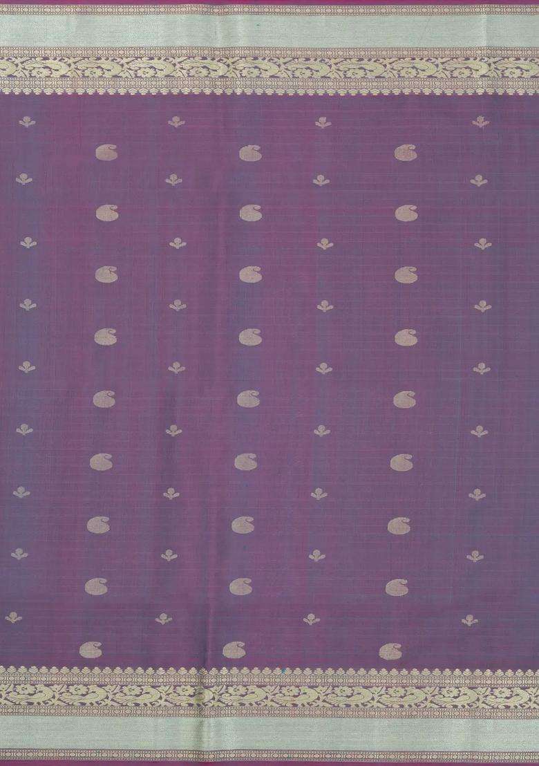 Aquamarine Handloom Soft Silk Saree With Stripes Contrast Border With Checks And Stripes Design For Women - Indya