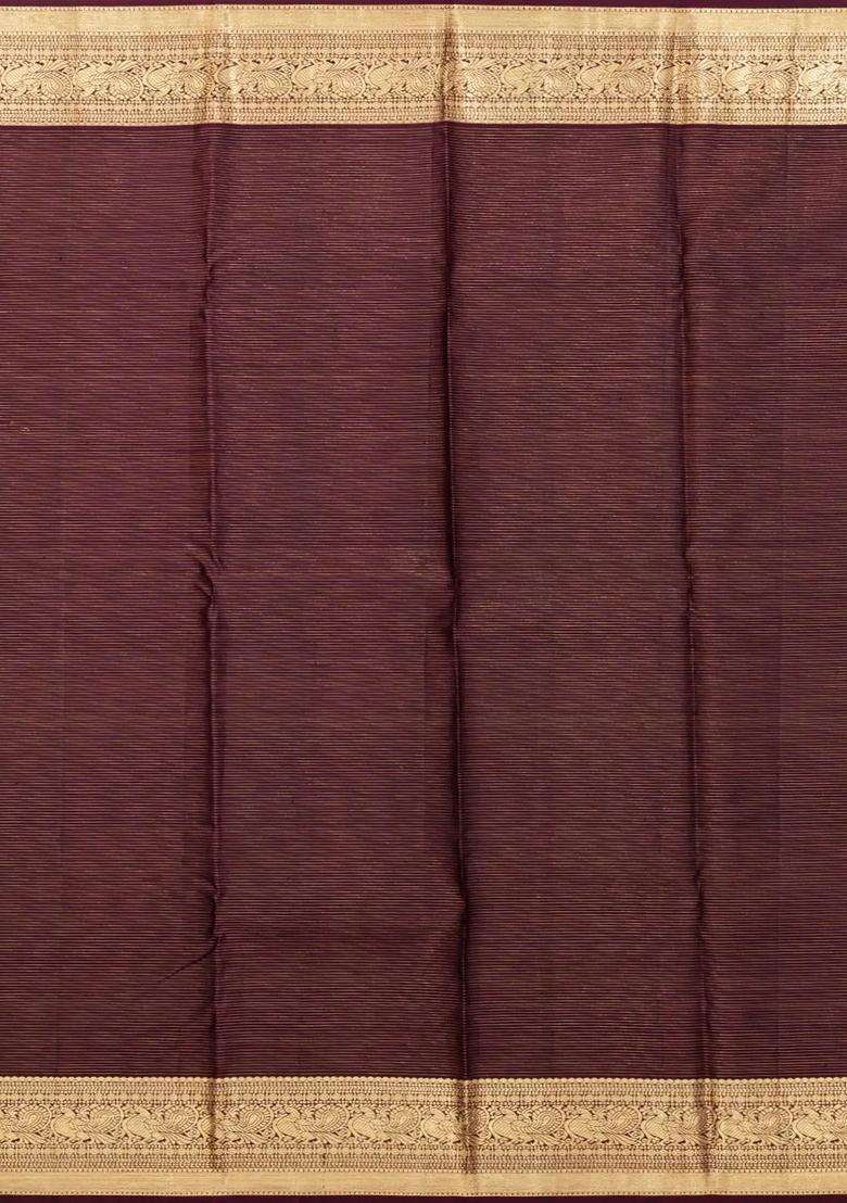 Rust Handloom Kanchipuram Silk Saree With Checks Buttas With Buttas And Brocade Design For Women - Indya