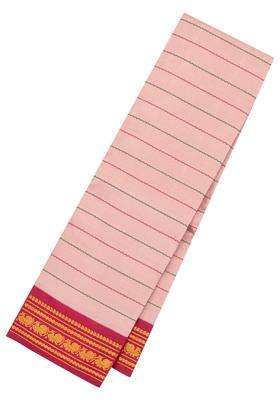 Baby Pink Handloom Korvai Kanchipuram Silk Saree With Veldari Stripes With Korvai And Temple Border Design For Women