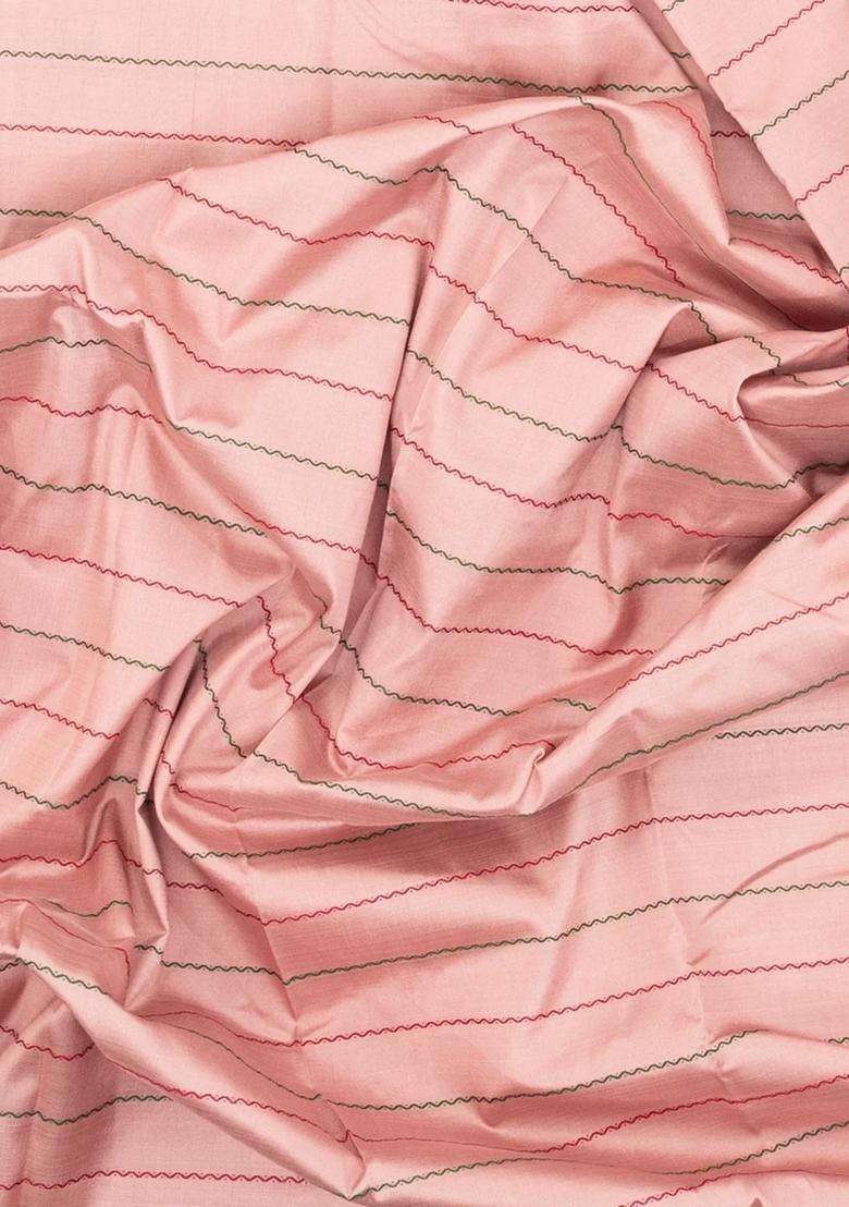 Baby Pink Handloom Korvai Kanchipuram Silk Saree With Veldari Stripes With Korvai And Temple Border Design For Women - Indya