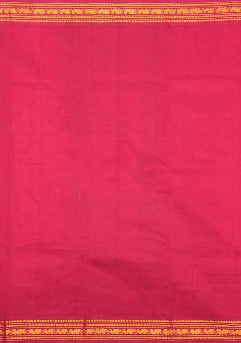 Baby Pink Handloom Korvai Kanchipuram Silk Saree With Veldari Stripes With Korvai And Temple Border Design For Women - Indya