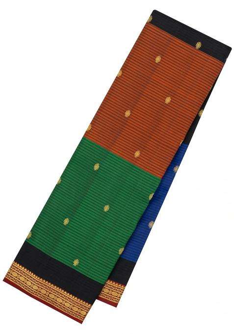 Multi Colour Handloom Kanchipuram Silk Saree With Stripes Buttas With Buttas And Brocade Design For Women