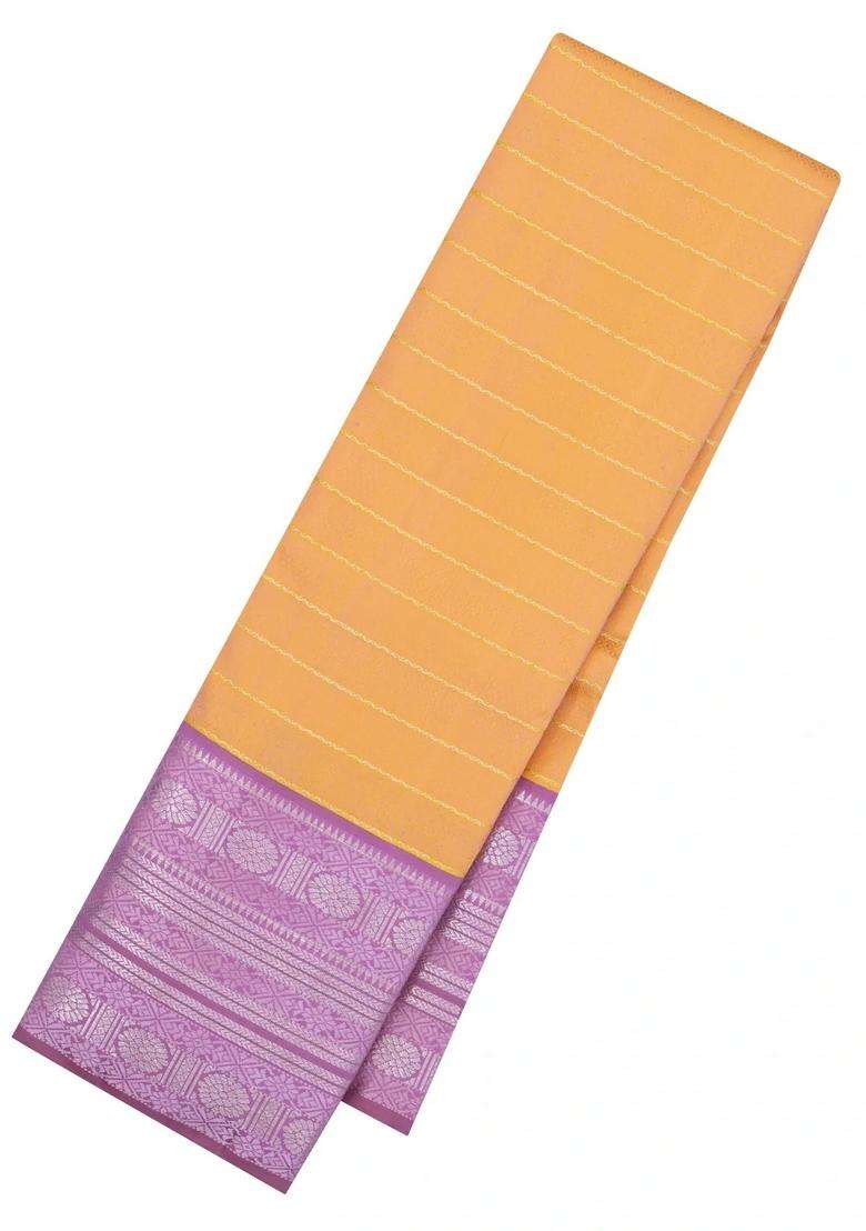 Sandal Handloom Korvai Kanchipuram Silk Saree With Half Diamond Motifs With Korvai And Temple Border Design For Women - Indya