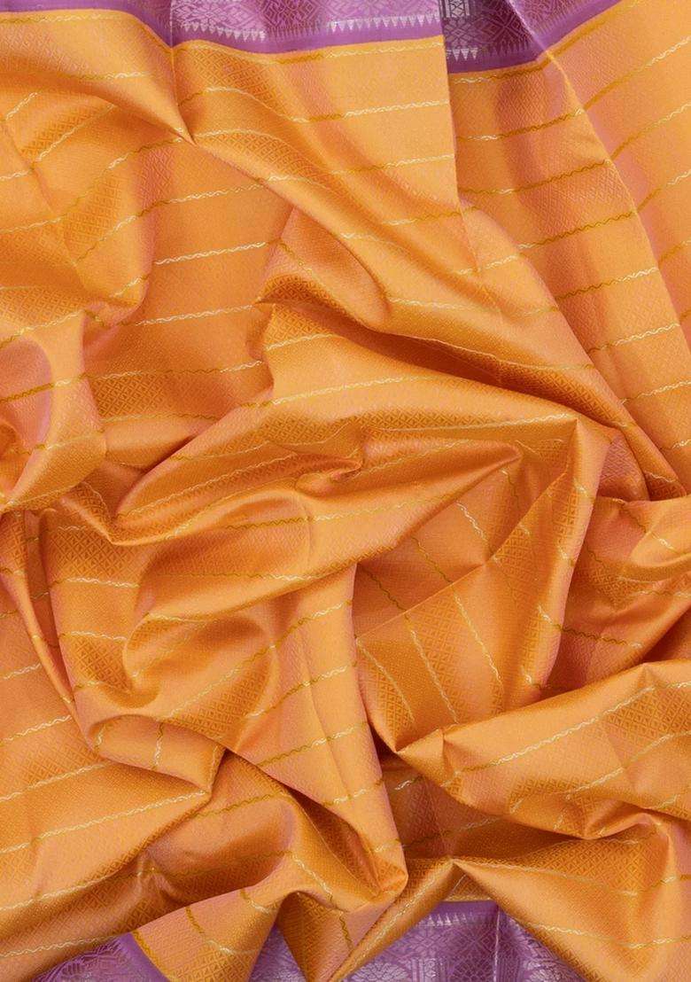 Sandal Handloom Korvai Kanchipuram Silk Saree With Half Diamond Motifs With Korvai And Temple Border Design For Women - Indya
