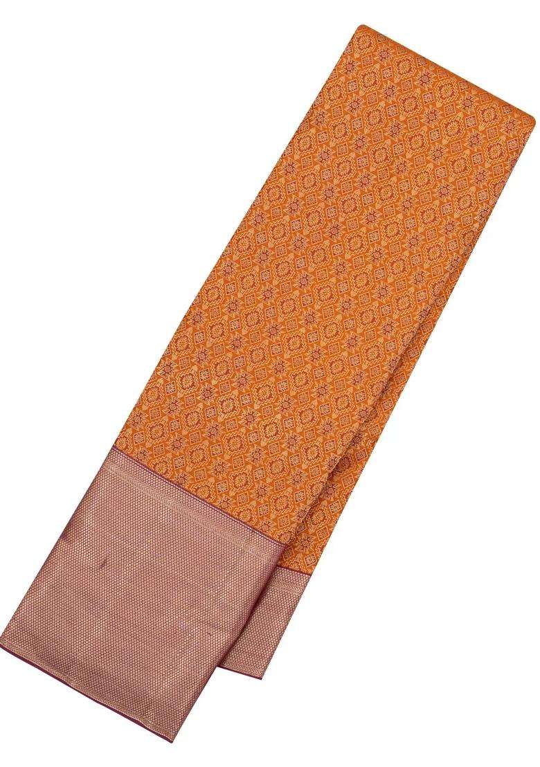 Rust Handloom Kanchipuram Silk Saree With Meena Floral Motifs With Buttas And Brocade Design For Women - Indya