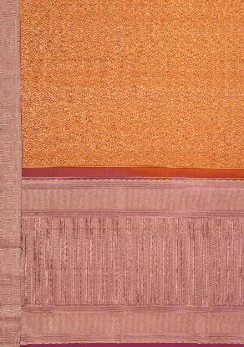 Rust Handloom Kanchipuram Silk Saree With Meena Floral Motifs With Buttas And Brocade Design For Women - Indya