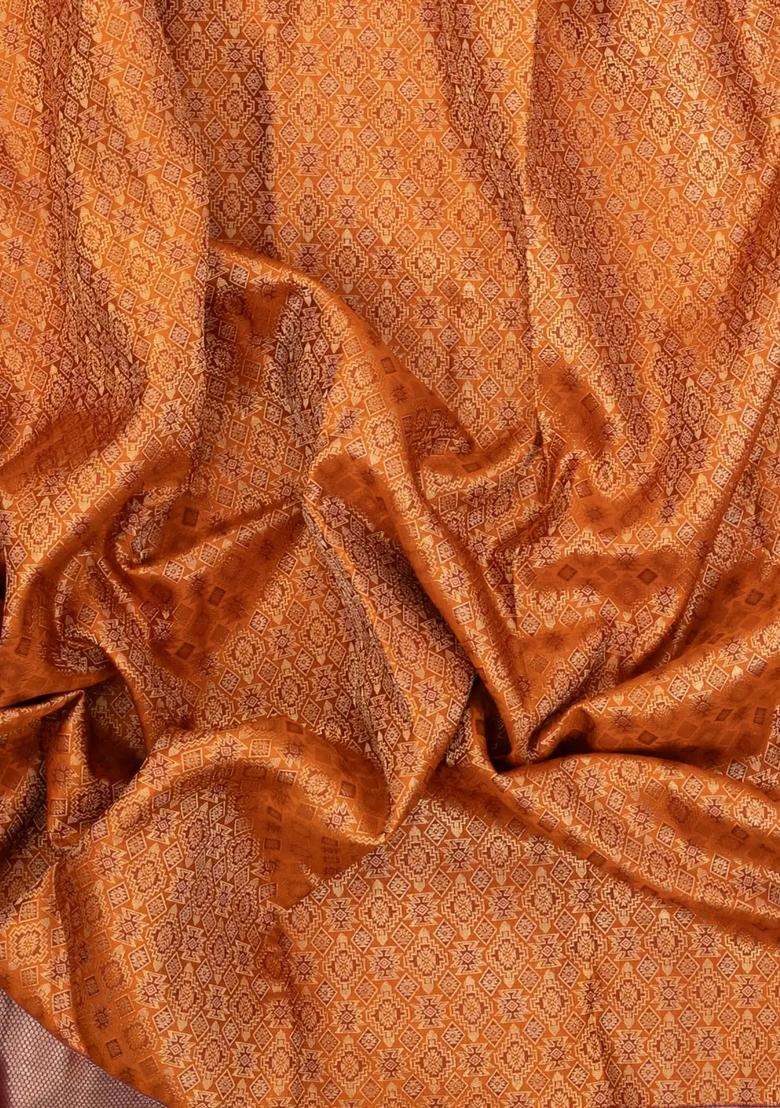 Rust Handloom Kanchipuram Silk Saree With Meena Floral Motifs With Buttas And Brocade Design For Women - Indya