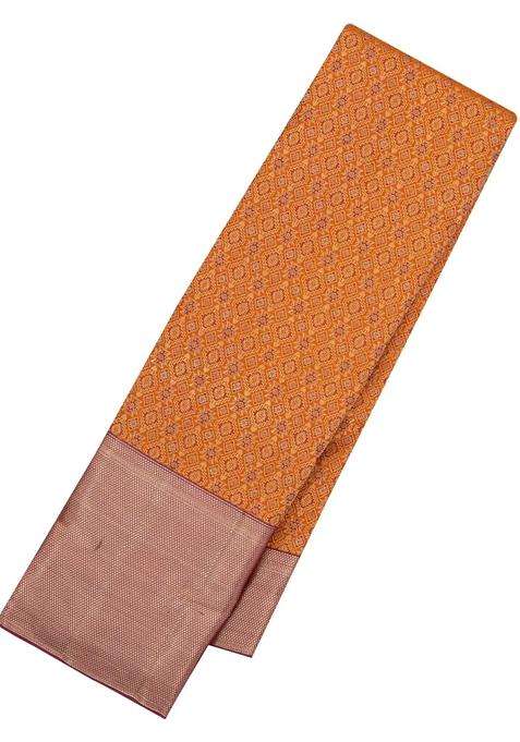 Rust Handloom Kanchipuram Silk Saree With Meena Floral Motifs With Buttas And Brocade Design For Women