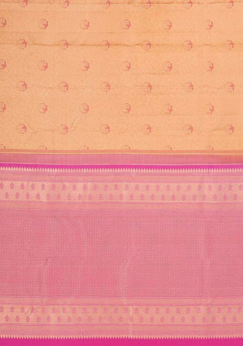 Peach Handloom Kanchipuram Silk Saree With Meena Annam Motifs With Buttas And Brocade Design For Women - Indya