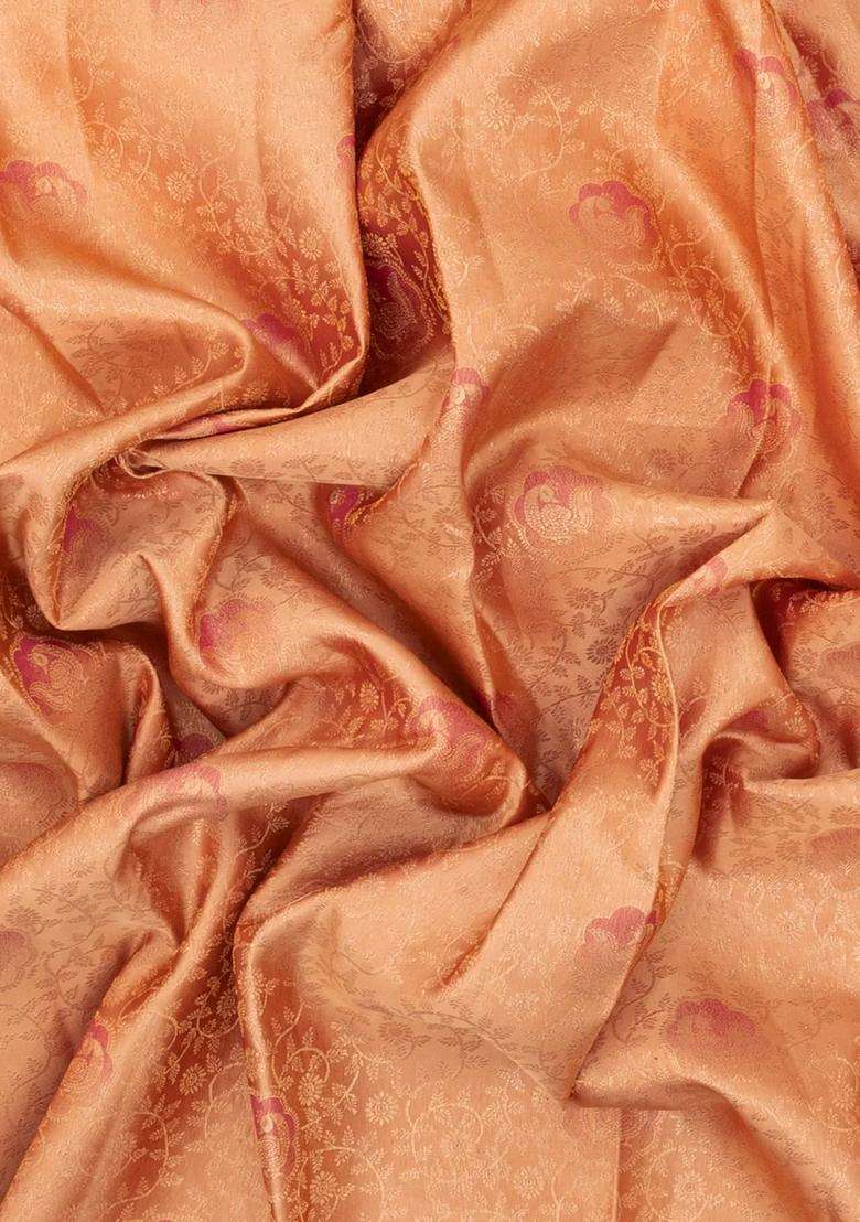 Peach Handloom Kanchipuram Silk Saree With Meena Annam Motifs With Buttas And Brocade Design For Women - Indya