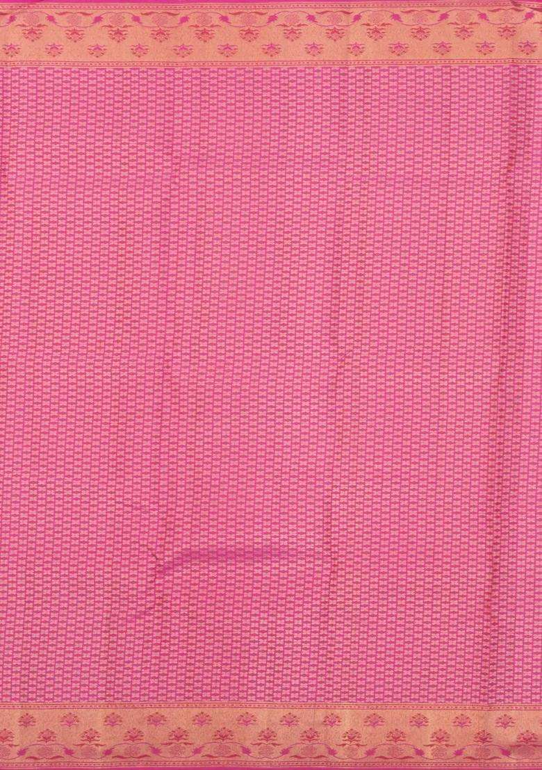 Peach Handloom Kanchipuram Silk Saree With Meena Annam Motifs With Buttas And Brocade Design For Women - Indya