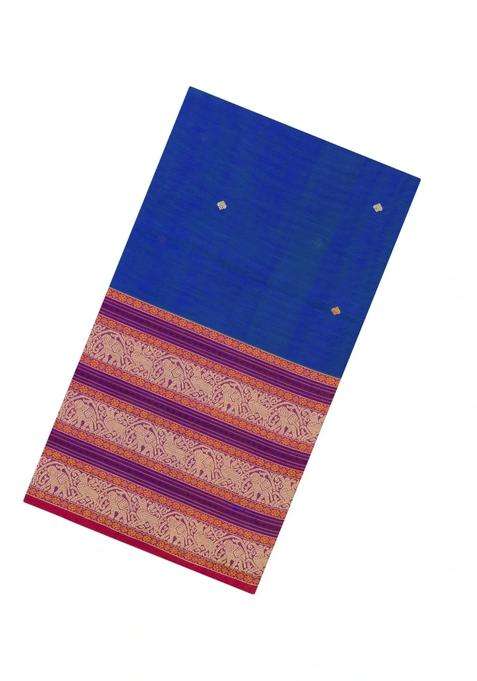Black Blue Handloom Silk Cotton Saree With Coin Buttas With Buttas And Brocade Design For Women