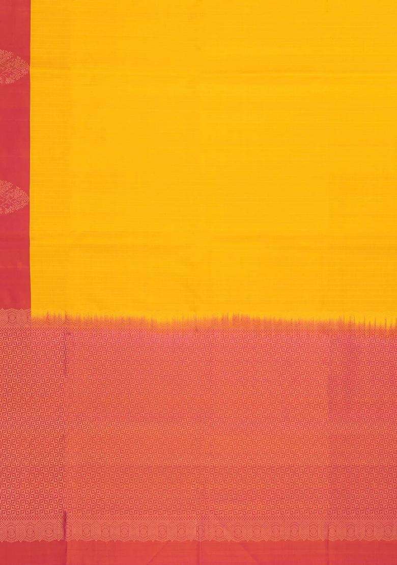 Yellow Handloom Soft Silk Saree With Dotted Stripes With Checks And Stripes Design For Women - Indya