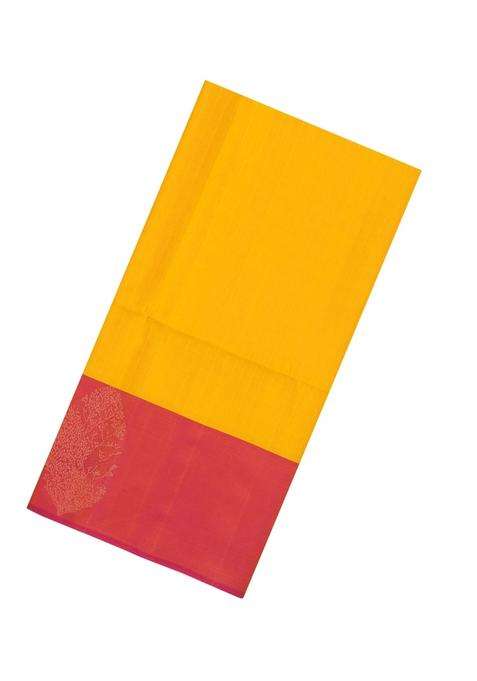 Yellow Handloom Soft Silk Saree With Dotted Stripes With Checks And Stripes Design For Women