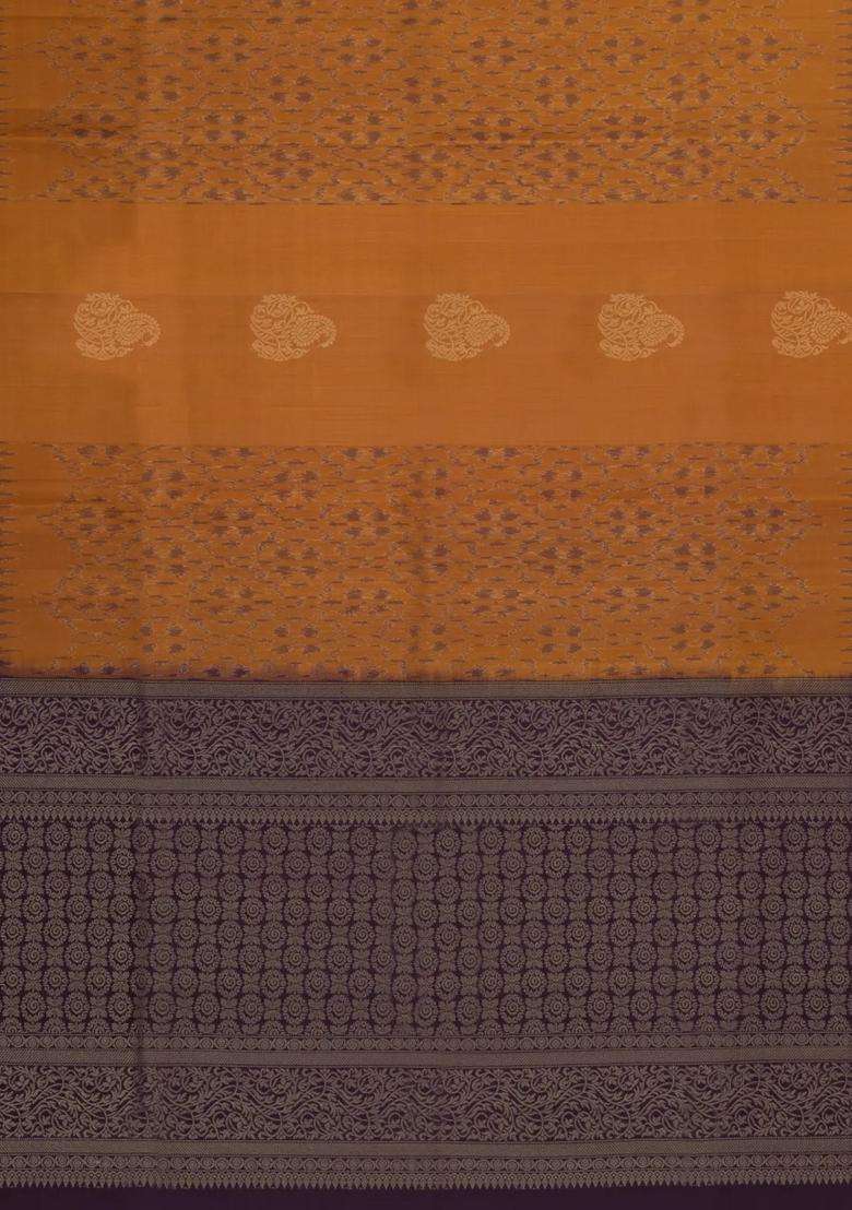 Oil Mustard Handloom Soft Silk Saree With Buttas Contrast Pallu With Buttas And Brocade Design For Women - Indya