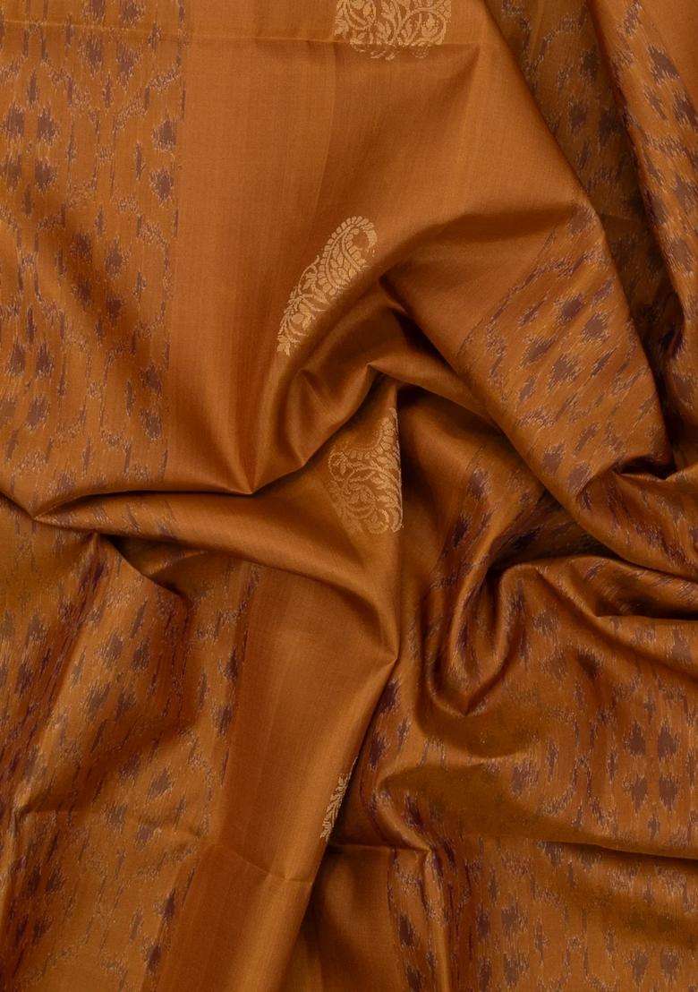 Oil Mustard Handloom Soft Silk Saree With Buttas Contrast Pallu With Buttas And Brocade Design For Women - Indya