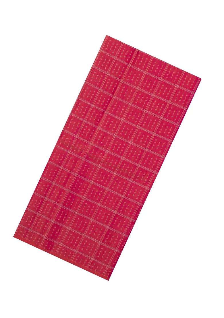 Red Handloom Soft Silk Saree With Checks Contrast Pallu With Checks And Stripes Design For Women - Indya