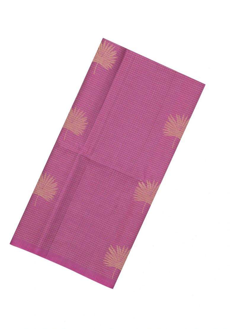 Dusty Pink Handloom Soft Silk Saree With Checks Contrast Pallu With Checks And Stripes Design For Women - Indya