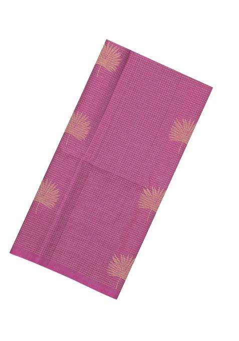 Dusty Pink Handloom Soft Silk Saree With Checks Contrast Pallu With Checks And Stripes Design For Women