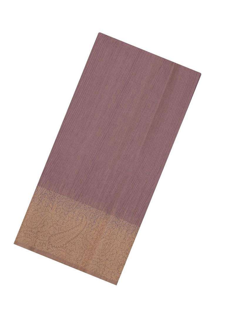 Dusty Pink Handloom Soft Silk Saree With Contrast Border With Traditional Woven Design For Women - Indya