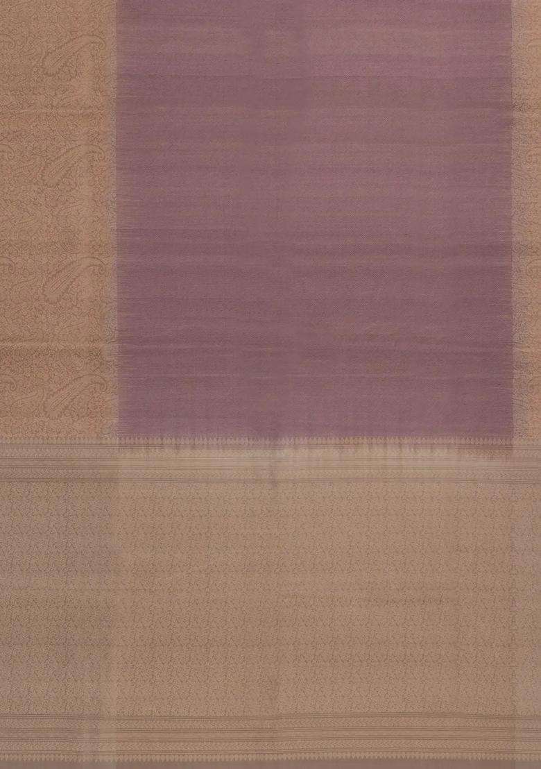 Dusty Pink Handloom Soft Silk Saree With Contrast Border With Traditional Woven Design For Women - Indya