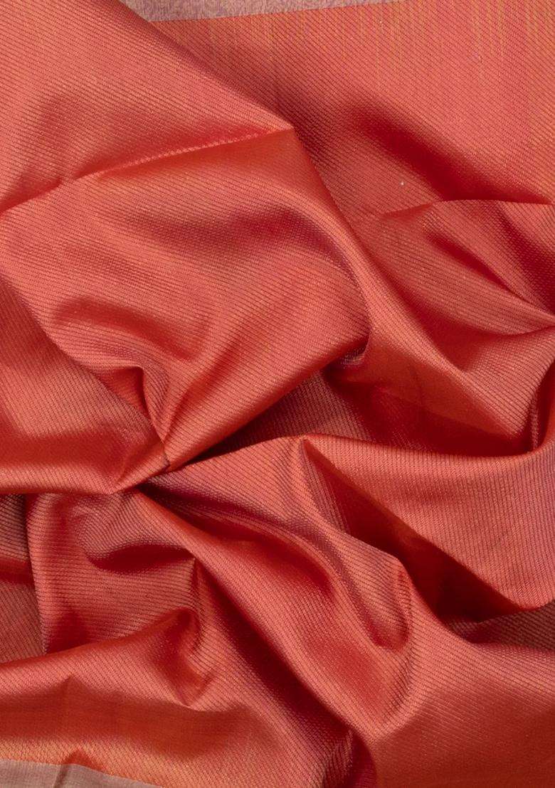 Red Handloom Soft Silk Saree With Contrast Border With Traditional Woven Design For Women - Indya
