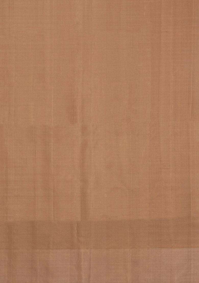 Taupe Handloom Soft Silk Saree With Floral Buttas Contrast Border With Buttas And Brocade Design For Women - Indya