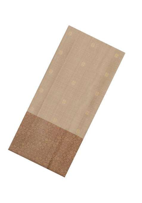 Taupe Handloom Soft Silk Saree With Floral Buttas Contrast Border With Buttas And Brocade Design For Women