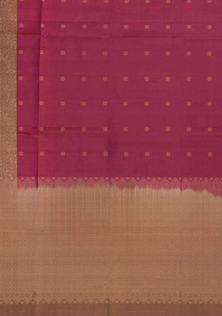Dusty Pink Handloom Soft Silk Saree With Floral Buttas Contrast Border With Buttas And Brocade Design For Women - Indya