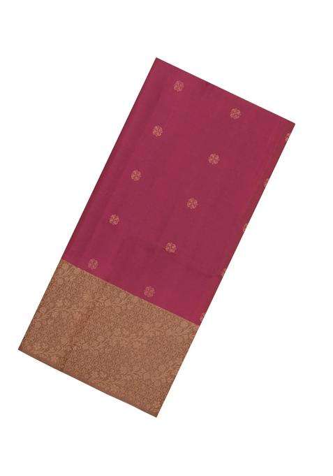 Dusty Pink Handloom Soft Silk Saree With Floral Buttas Contrast Border With Buttas And Brocade Design For Women